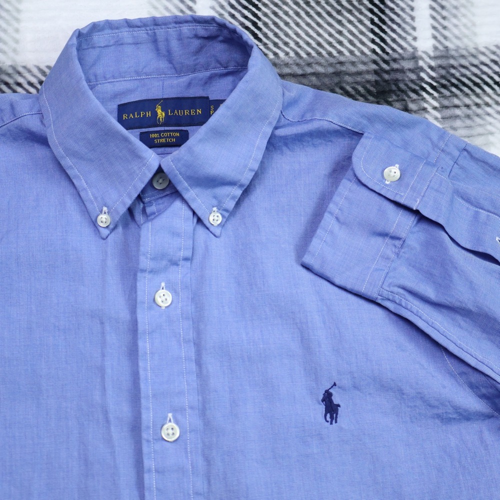 Polo Ralph Lauren Blue Cotton Stretch Button Down Shirt Small Long Sleeve Pony
